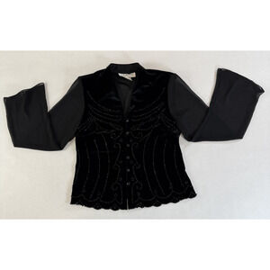 Vintage J. R. Nights By Caliendo Size 8 Black Beaded Witchy Whimsigoth Blouse